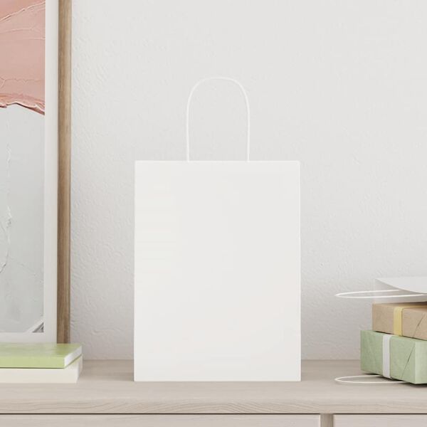 vidaXL Paper Bags 250 pcs with Handles White 21x11x28 cm
