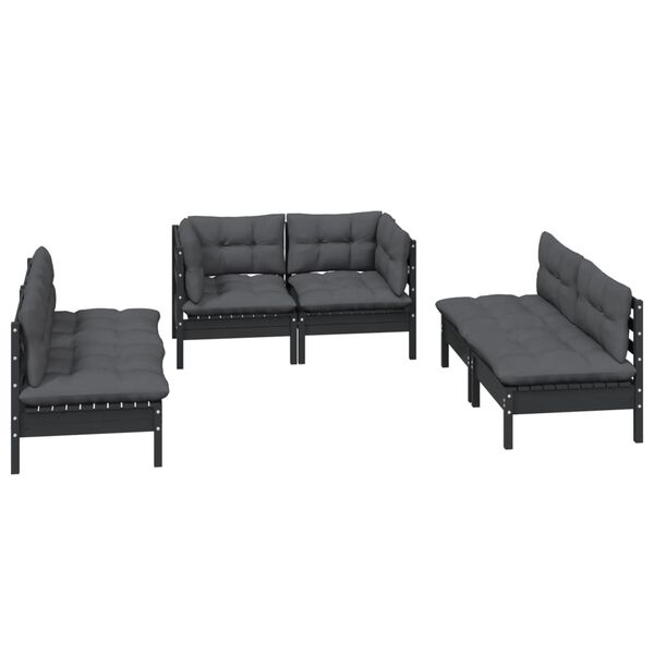 vidaXL Garden Lounge Set Black, Anthracite Solid pinewood, 100% polyester