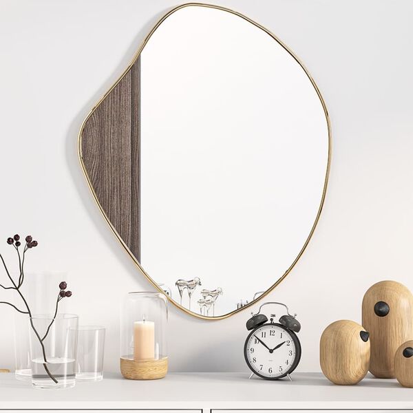 vidaXL Wall Mirror Gold Glass, PVC Medium Wall mounting Wall Mirror