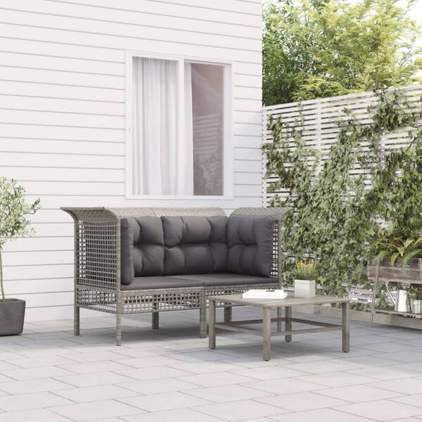 vidaXL Patio Corner Sofas with Cushions 2 pcs Grey Poly Rattan