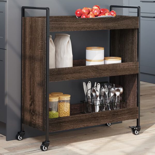 vidaXL Kitchen Trolley Brown Oak 27.6"x11.8"x32.3" Engineered Wood