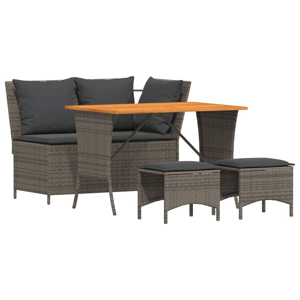 vidaXL 4 Piece Patio Dining Set with Cushions Grey Poly Rattan