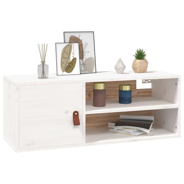 vidaXL Wall Cabinet White Solid pine wood, faux leather 31.5x11.8x11.8 in