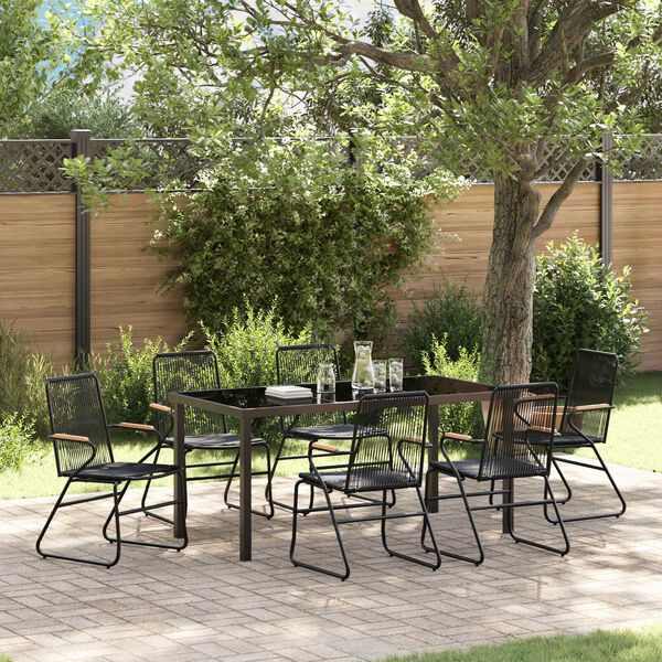 vidaXL Garden Dining Set 7 pcs Black Powder-Coated Steel