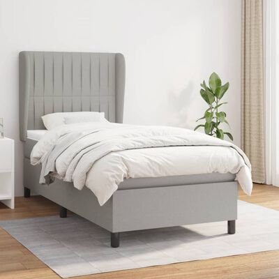 vidaXL Box Spring Bed with Mattress Light Gray Twin Fabric