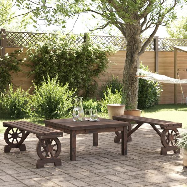 vidaXL Garden Bench Set of 2 Burnt Solid fir wood Standard Durable