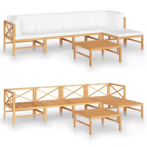 vidaXL Garden Lounge Set Cream Teak wood 6 Piece Set Modular