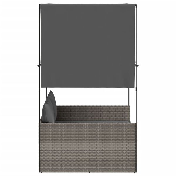 vidaXL Double Sun Lounger Grey PE rattan, powder-coated steel, polyester