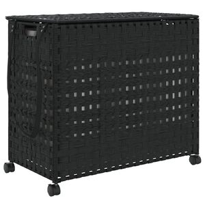 vidaXL Laundry Basket with Wheels Black 26.0x13.8x23.6" Rattan