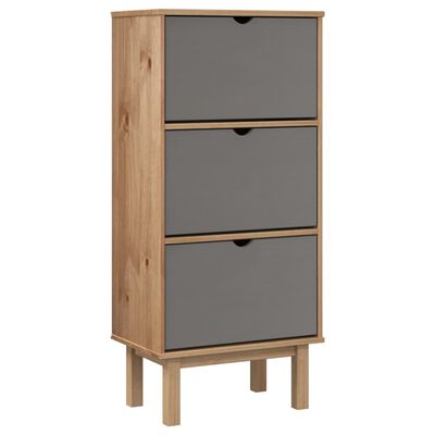 vidaXL Shoe Cabinet OTTA with 3 Drawers Brown&Gray Solid Wood Pine