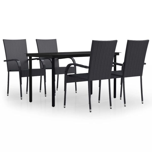 vidaXL Garden Dining Set Black PE rattan, powder-coated steel, glass
