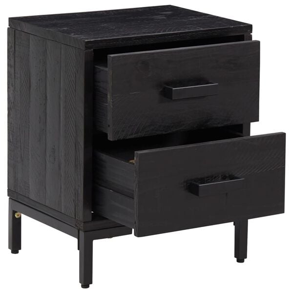 vidaXL Bedside Cabinet Black Solid pinewood, engineered wood, metal Medium