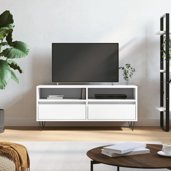vidaXL TV Cabinet White Engineered wood, iron Medium TV Cabinet