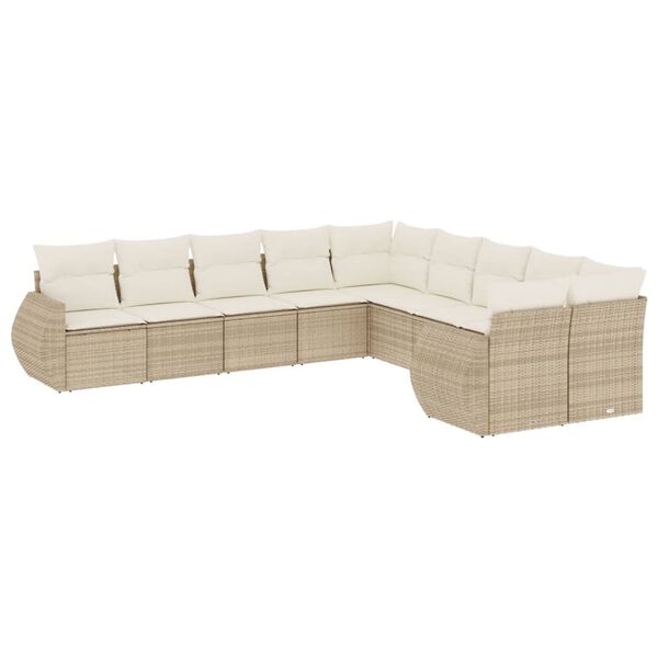 vidaXL Outdoor Sofa Set Beige PE rattan, powder-coated steel, 100% polyester