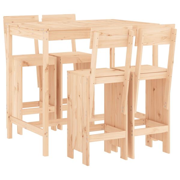 vidaXL Garden Bar Set Natural pine Solid pine wood 5 Piece Set Footrest