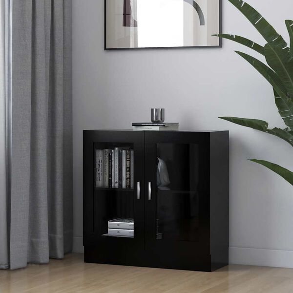 vidaXL Vitrine Cabinet Black Engineered Wood 32.5 x 12.0 x 31.5 in