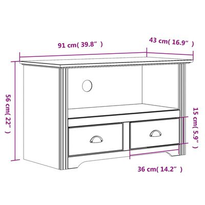 vidaXL TV Stand with 2 Drawers BODO Gray 35.8"x16.9"x22" Solid Wood Pine