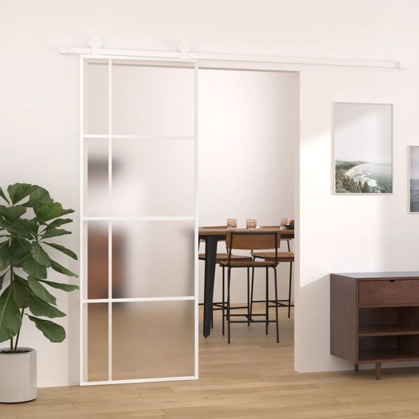 vidaXL Sliding Door Frosted ESG Glass and Aluminum 29.9"x80.7" White