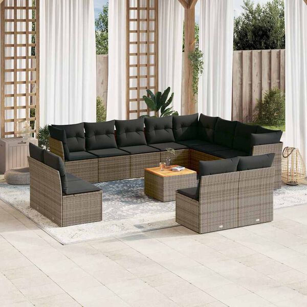 vidaXL Garden Sofa Set Grey PE rattan Large Removable Covers