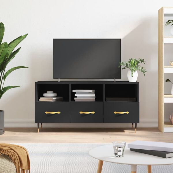 vidaXL TV Cabinet Black Engineered wood, iron 40.2 in wide TV Cabinet