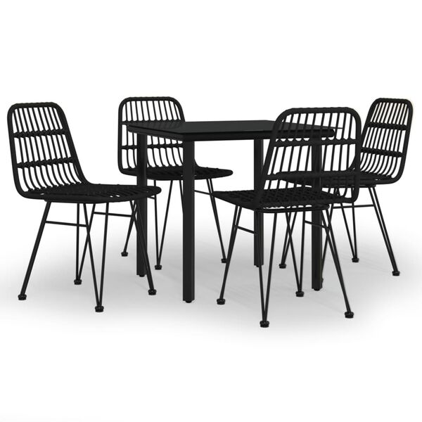 vidaXL Garden Dining Set Black Poly Rattan Medium Durable