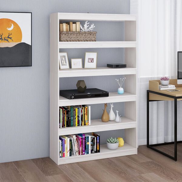 vidaXL Book Cabinet White Solid Pine wood 39.4x11.8x65.9 in