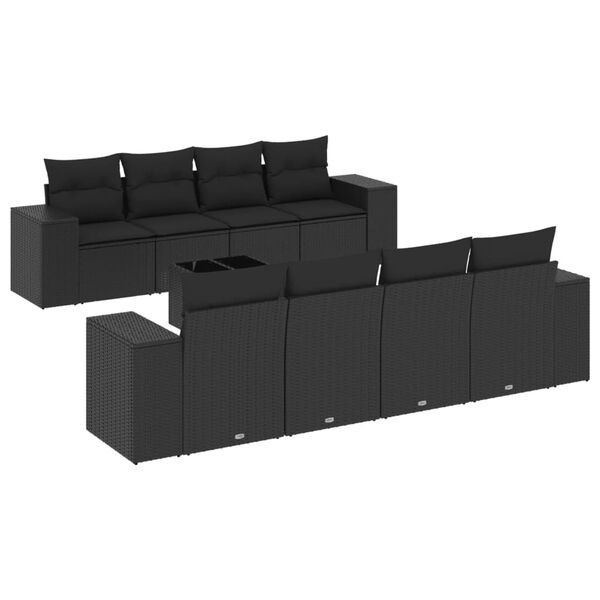 vidaXL Garden Sofa Set Black PE Rattan, Powder-Coated Steel, Tempered Glass