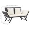 vidaXL Outdoor Sun Bed Black rattan, creamy white cushions