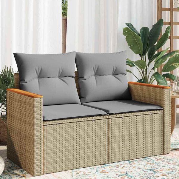 vidaXL Garden Sofa Beige Poly Rattan Standard Size Modular