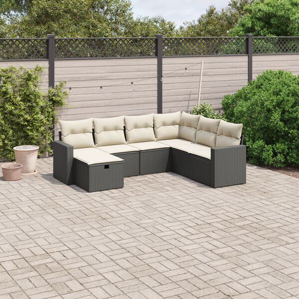 vidaXL Garden Sofa Set Black Poly Rattan, Powder-Coated Steel Large