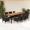 vidaXL 11 Piece Patio Dining Set with Cushions Grey Poly Rattan and Acacia