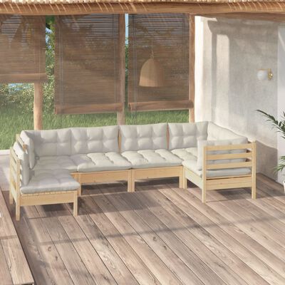 vidaXL 6 Piece Patio Lounge Set with Cream Cushions Pinewood