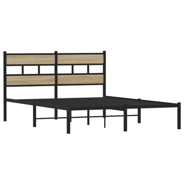 vidaXL Bed Frame Black, Sonoma Oak Iron, Engineered Wood Full Bed Frame
