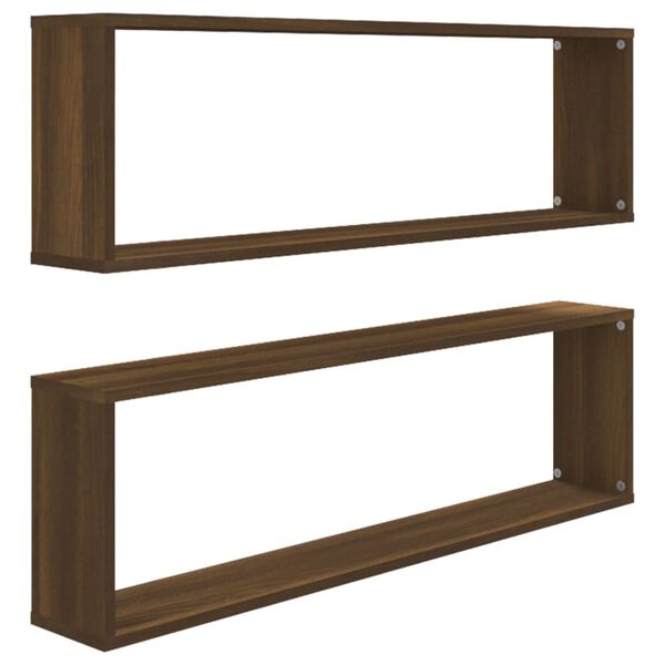vidaXL Wall Cube Shelf Set of 2 Brown Oak Engineered Wood Medium