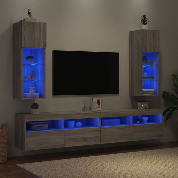 vidaXL TV Stands with LED Lights 2 pcs Gray Sonoma 12"x11.8"x35.4"