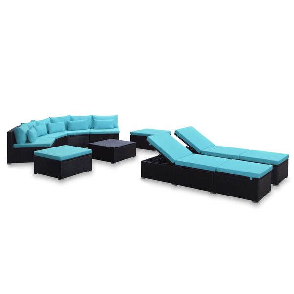 vidaXL Patio Lounge Set Set of 9 Black, Blue