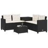 vidaXL Patio Sofa with Table and Cushions L-Shaped Black Poly Rattan