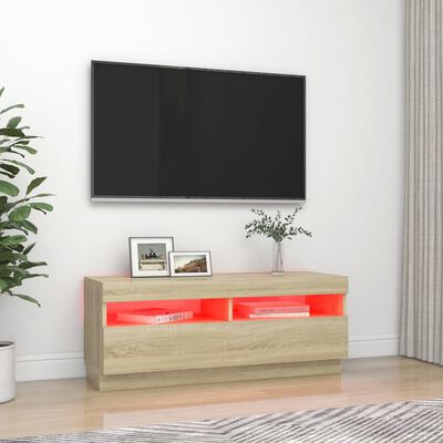 vidaXL TV Cabinet with LED Lights Sonoma Oak 39.4"x13.8"x15.7"