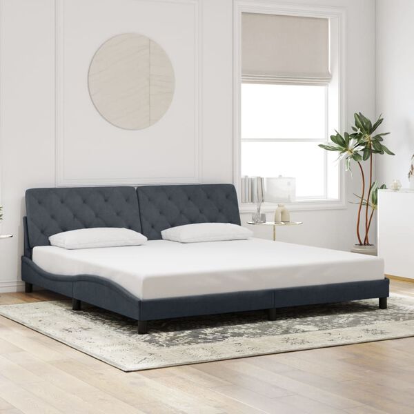 vidaXL Bed Frame with LED without Mattress Dark Gray 76"x79.9" Velvet