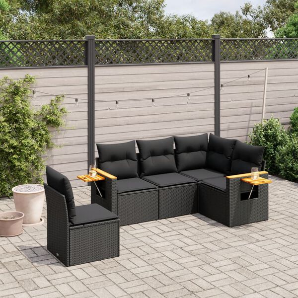 vidaXL Garden Sofa Set Black PE rattan Medium Adjustable Feet