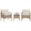 vidaXL 3 Piece Patio Sofa Set with Cushions Beige Poly Rattan