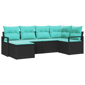 vidaXL Sofa Set with Cushion 6 pcs Black and Turquoise Poly Rattan
