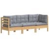 vidaXL 3-seater Garden Sofa Grey Cushion, Pine Wood