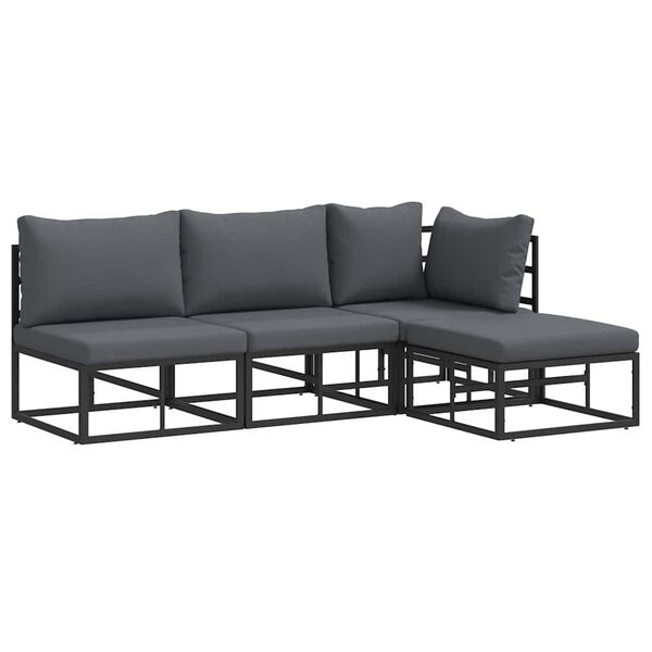 vidaXL Garden Sofa Set with Cushion 4 pcs Black Aluminium