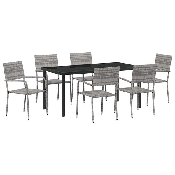 vidaXL Garden Dining Set with Cushion 7 pcs Grey Poly Rattan