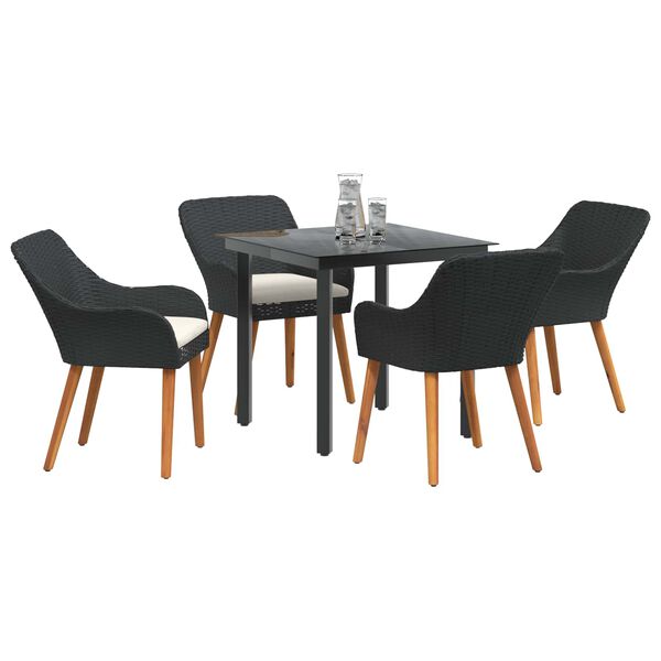vidaXL Garden Dining Set with Cushion 5 pcs Black poly rattan