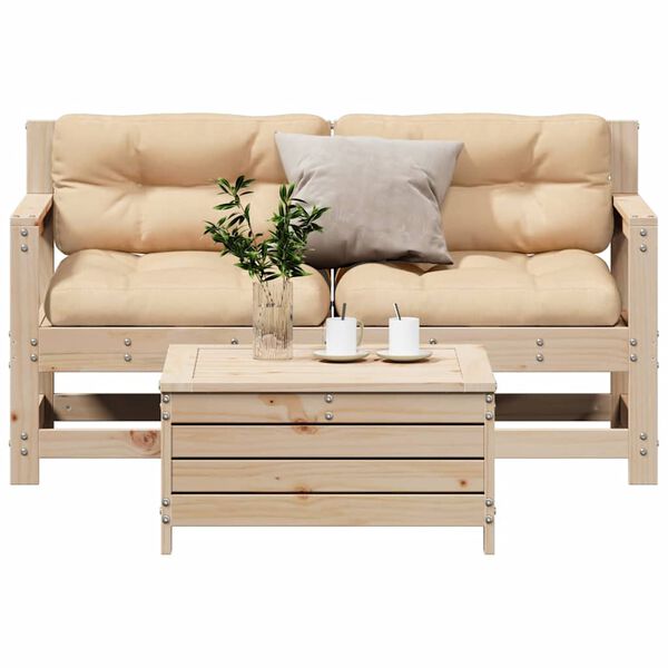 vidaXL 3 Piece Patio Lounge Set with Cushions Solid Wood Pine