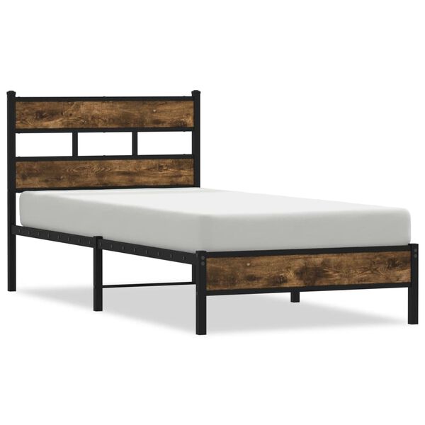 vidaXL Bed Frame Smoked Oak Steel, Engineered Wood Small Single