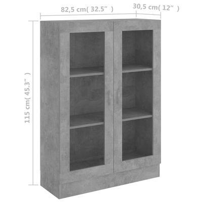 vidaXL Vitrine Cabinet Concrete Gray 32.5"x12"x45.3" Chipboard