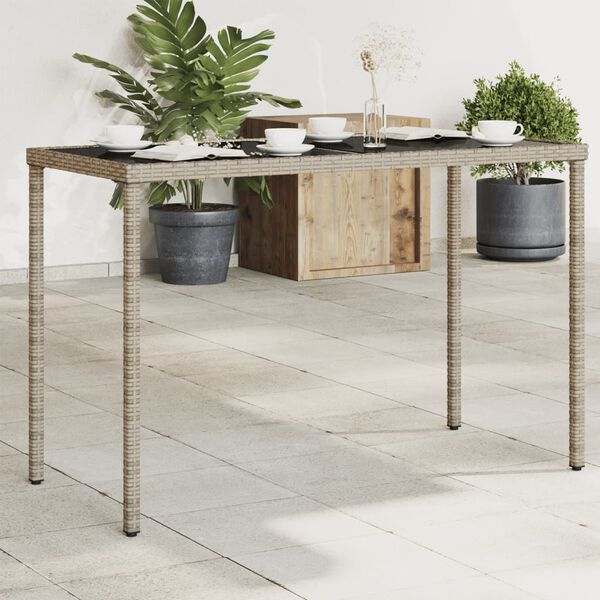 vidaXL Garden Table Grey Poly Rattan, Tempered Glass, Powder-Coated Steel